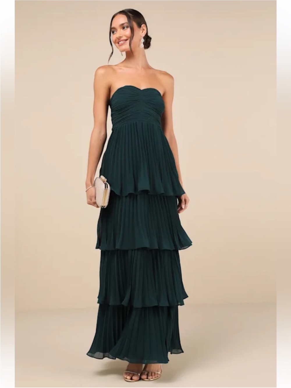 Seriously Sensational Emerald Strapless Tiered Maxi Dress - Large
